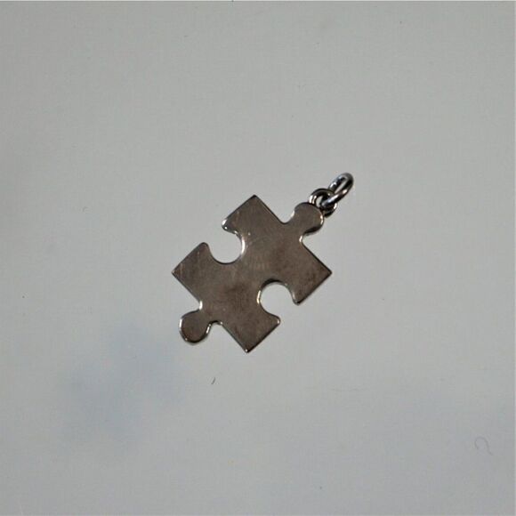 Jigsaw Puzzle Piece Charm With Rhinestones Silver Tone Metal - Picture 3 of 3